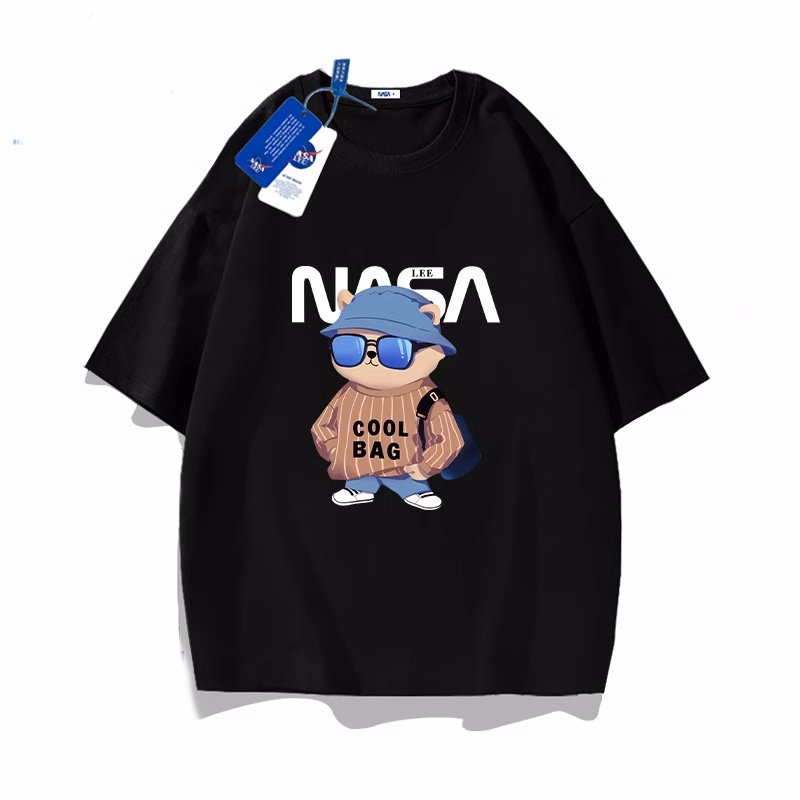 画像3: unisex NASA× Going out with sunglasses bear print Short Sleeve T-Shirt 　お出かけサングラスベア熊プリントラウンドネック Tシャツ ユニセックス 男女兼用 (3)