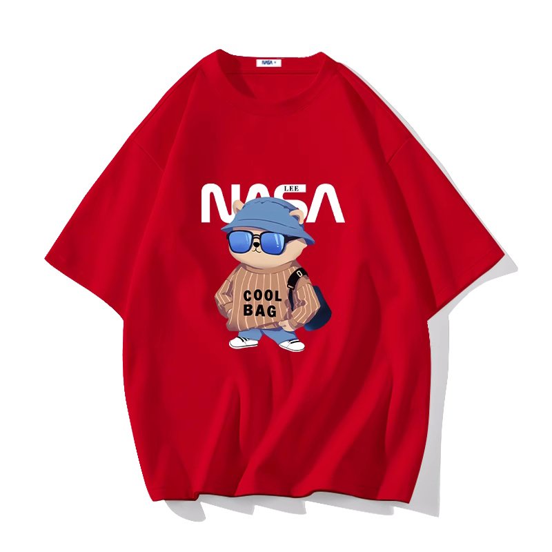 画像8: unisex NASA× Going out with sunglasses bear print Short Sleeve T-Shirt 　お出かけサングラスベア熊プリントラウンドネック Tシャツ ユニセックス 男女兼用 (8)