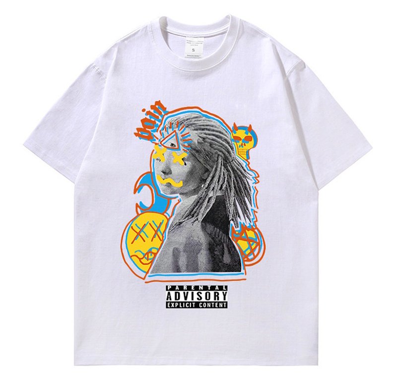 画像2: unisex Hip Hop Girl x Kaws Heavy Damage Wash Short Sleeve T-Shirt　ヒップホップガール×カウズダメージプリントラウンドネック Tシャツ ユニセックス 男女兼用 (2)