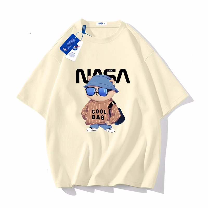 画像5: unisex NASA× Going out with sunglasses bear print Short Sleeve T-Shirt 　お出かけサングラスベア熊プリントラウンドネック Tシャツ ユニセックス 男女兼用 (5)