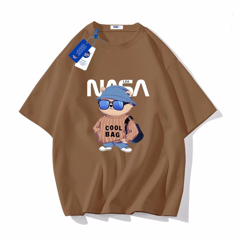 画像6: unisex NASA× Going out with sunglasses bear print Short Sleeve T-Shirt 　お出かけサングラスベア熊プリントラウンドネック Tシャツ ユニセックス 男女兼用 (6)