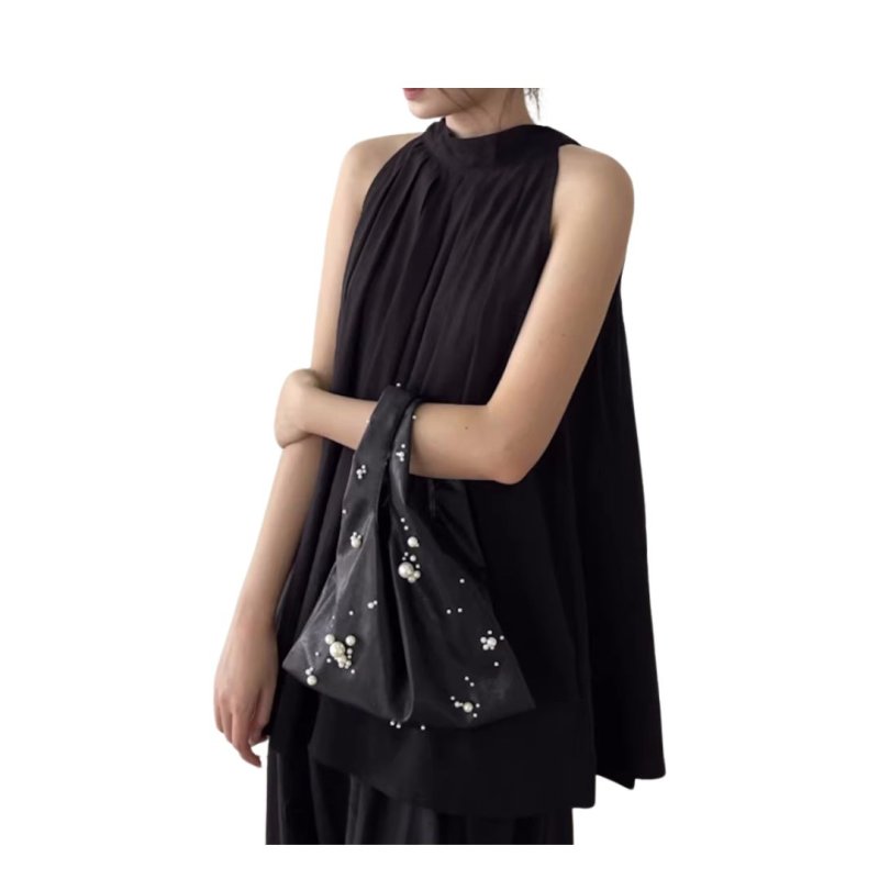 画像2: Leather pearl embellished tote bag　レザーパール付きトートバッグ (2)