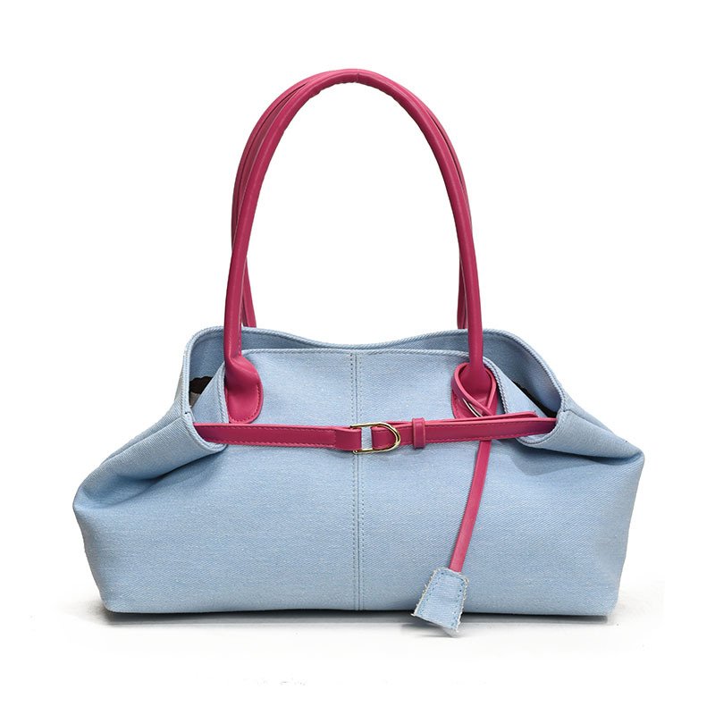 画像4: Contrast color denim tote shoulder underarm bag コントラストカラーデニムトートショルダーアンダーアームバッグ (4)