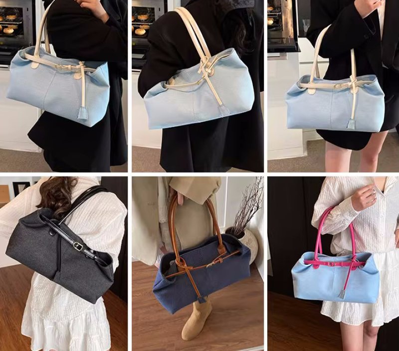 画像7: Contrast color denim tote shoulder underarm bag コントラストカラーデニムトートショルダーアンダーアームバッグ (7)