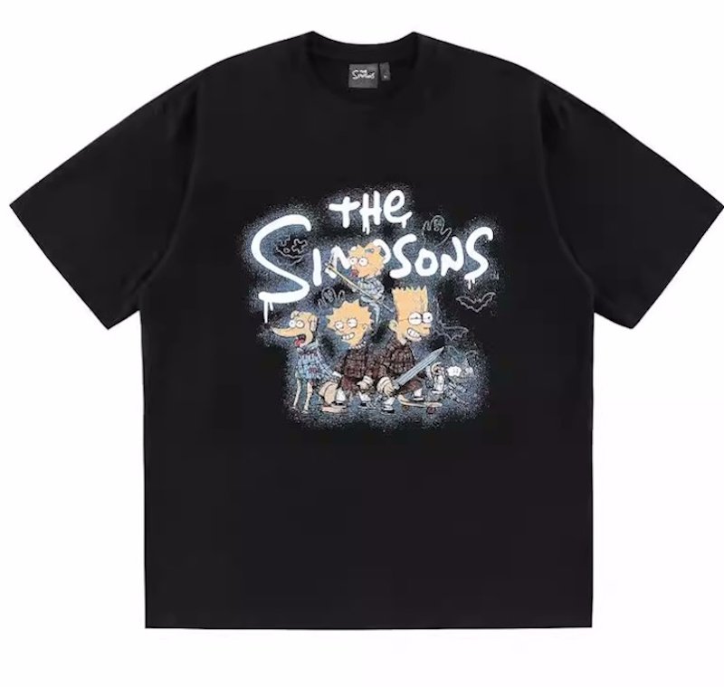 画像1: unisex The Fighting Simpson Family Short Sleeve T-Shirt　ファイティングシンプソンファミリープリントラウンドネック Tシャツ ユニセックス 男女兼用 (1)
