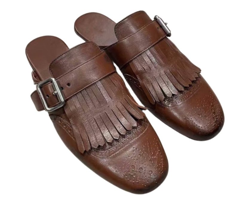画像2: Women’s British Shuffle Fringed Leather Mule Half Slippers  Shoes  　シャッフル フリンジ付 レザー ミュールハーフスリッパ パンプス (2)