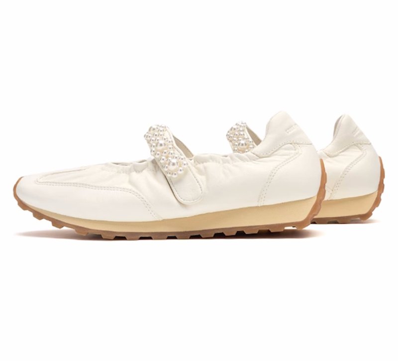画像3: Women's Leather pearl velcro ballerina style sneakers　 レザーパールベルクロバレリーナシューズスタイルスニーカーシューズ (3)