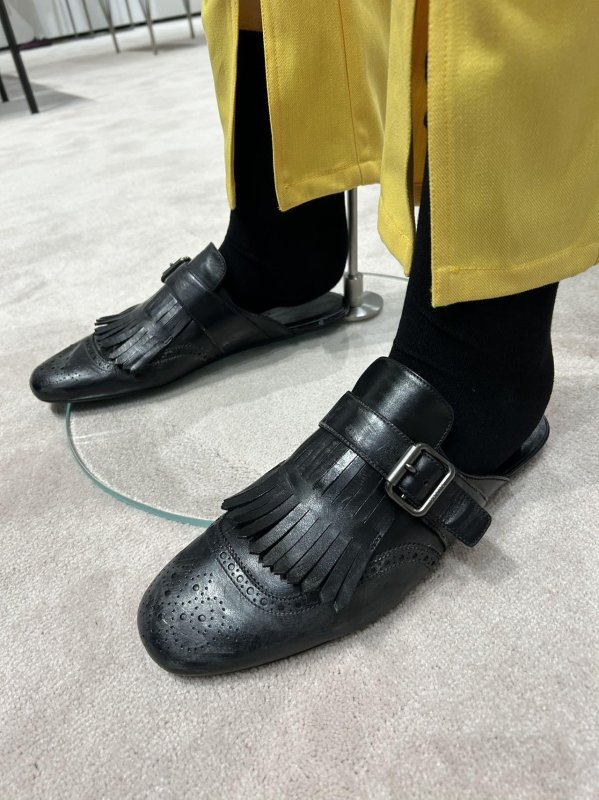 画像4: Women’s British Shuffle Fringed Leather Mule Half Slippers  Shoes  　シャッフル フリンジ付 レザー ミュールハーフスリッパ パンプス (4)