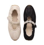 画像2: Women's Leather pearl velcro ballerina style sneakers　 レザーパールベルクロバレリーナシューズスタイルスニーカーシューズ (2)