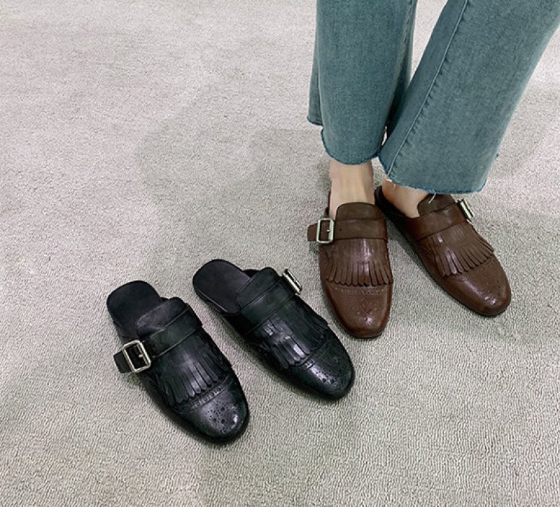画像6: Women’s British Shuffle Fringed Leather Mule Half Slippers  Shoes  　シャッフル フリンジ付 レザー ミュールハーフスリッパ パンプス (6)