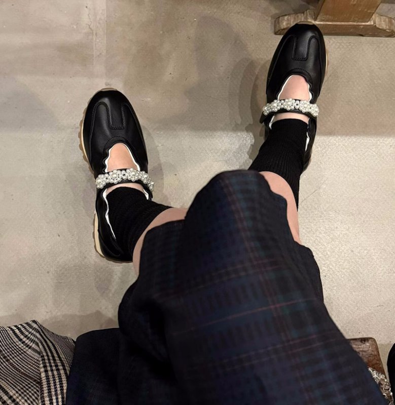 画像10: Women's Leather pearl velcro ballerina style sneakers　 レザーパールベルクロバレリーナシューズスタイルスニーカーシューズ (10)