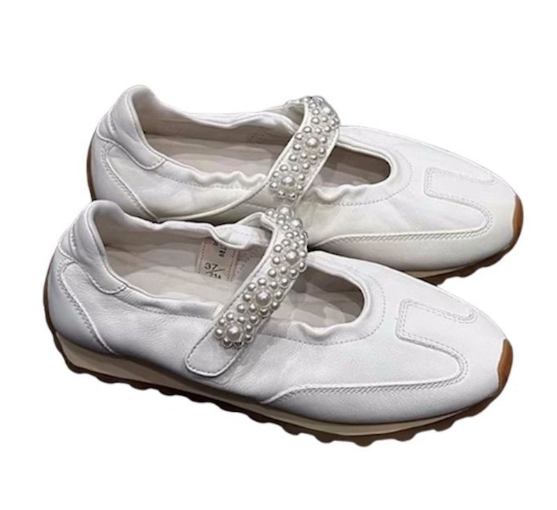 画像5: Women's Leather pearl velcro ballerina style sneakers　 レザーパールベルクロバレリーナシューズスタイルスニーカーシューズ (5)