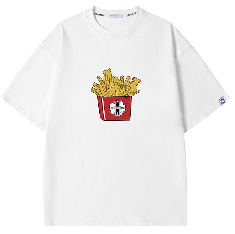 画像3: unisex Bearbrick French Fries Print Short Sleeve T-Shirt　ベアブリック×ポテトフライプリントラウンドネック Tシャツ ユニセックス 男女兼用 (3)
