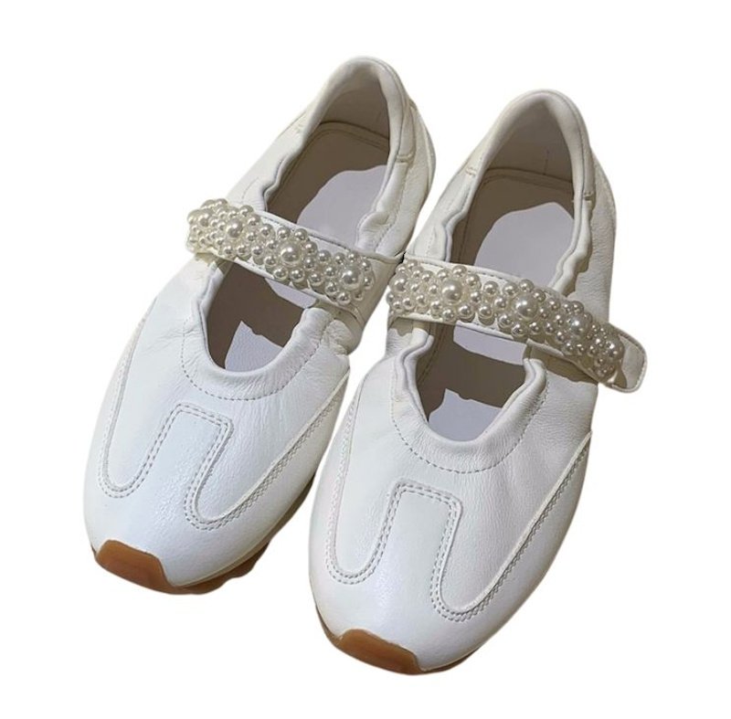 画像8: Women's Leather pearl velcro ballerina style sneakers　 レザーパールベルクロバレリーナシューズスタイルスニーカーシューズ (8)
