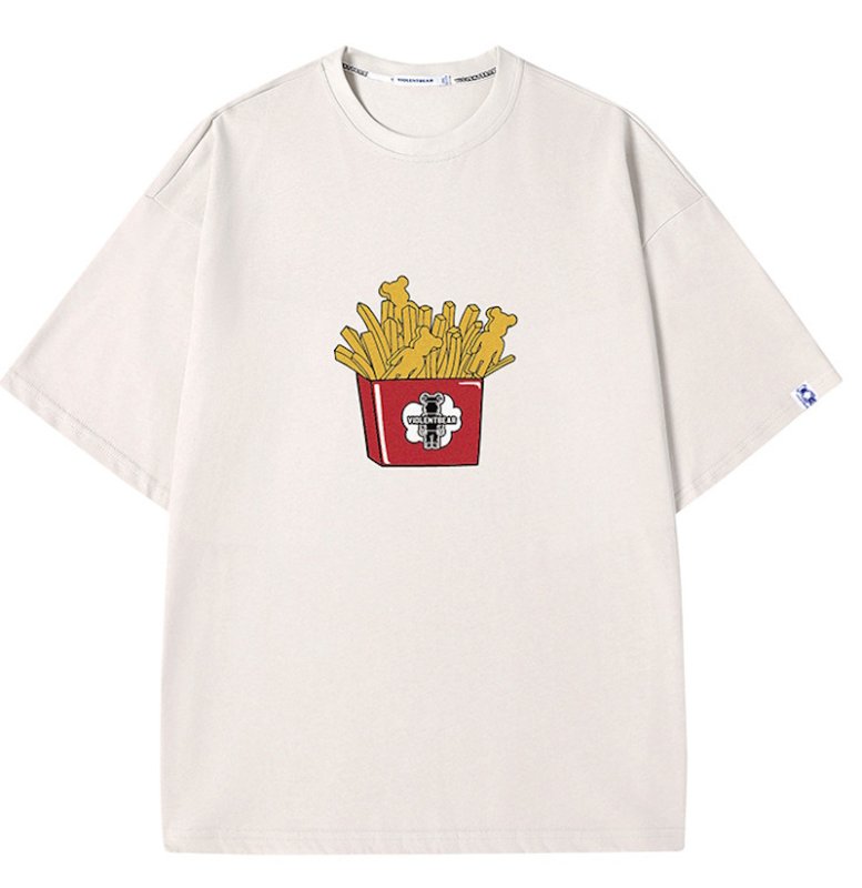 画像2: unisex Bearbrick French Fries Print Short Sleeve T-Shirt　ベアブリック×ポテトフライプリントラウンドネック Tシャツ ユニセックス 男女兼用 (2)