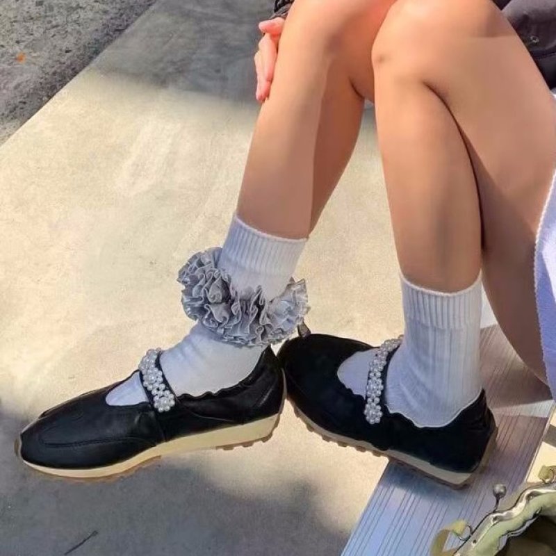 画像11: Women's Leather pearl velcro ballerina style sneakers　 レザーパールベルクロバレリーナシューズスタイルスニーカーシューズ (11)