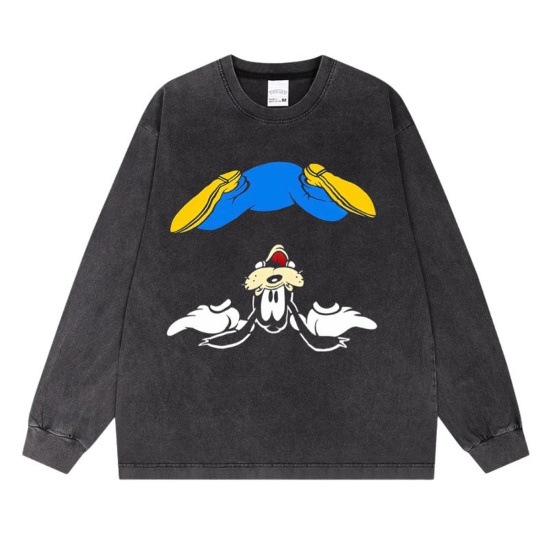 画像1: Unisex Upside down mickey &  goofy print Crew Neck vintage sweatshirt Pullover ユニセックス 男女兼用 逆さま ミッキー グーフィー 古着風 プリントスウェット トレーナー (1)