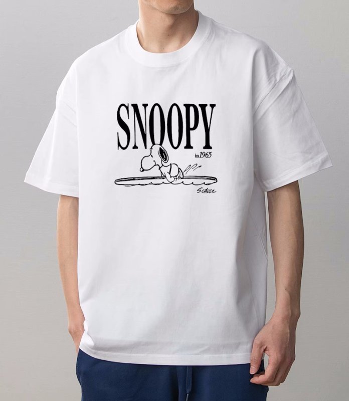 画像2: Surfboard x Snoopy Print Round Neck T-Shirt　サーフボード×スヌーピー プリントラウンドネック Tシャツ ユニセックス 男女兼用 (2)