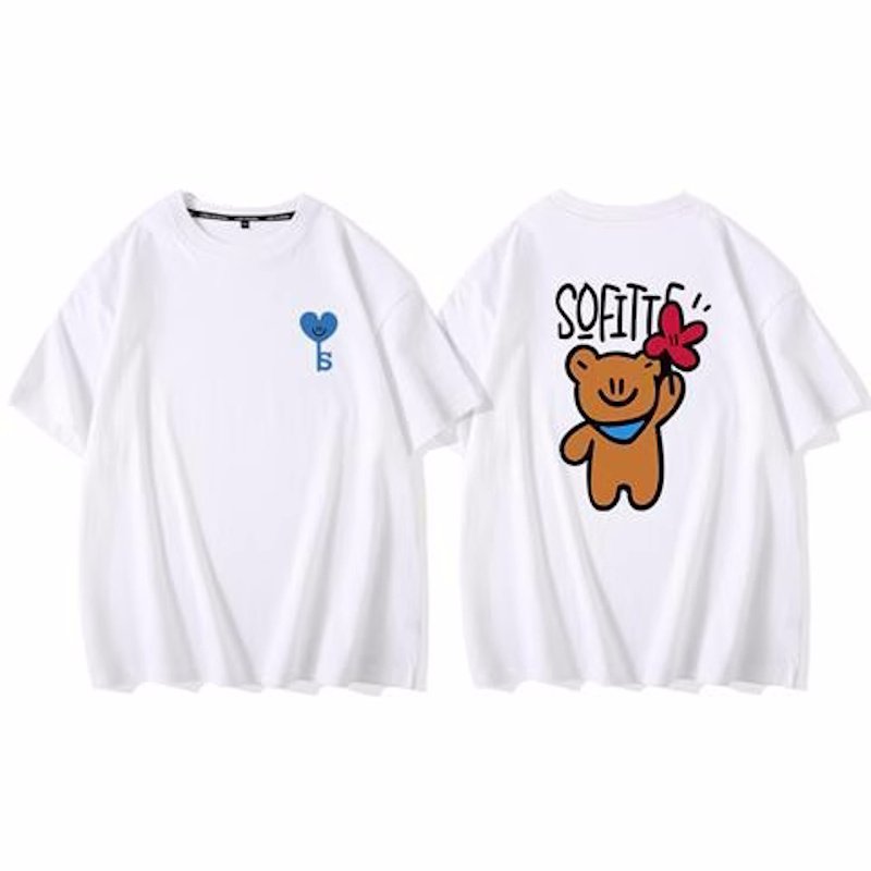 画像2: unisex Heart B & Baby Bear Print Short Sleeve T-Shirt　ハートB&ベビーベアプリントラウンドネック Tシャツ ユニセックス 男女兼用 (2)