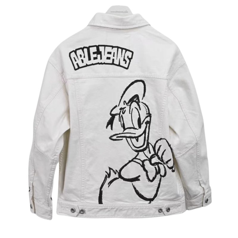 画像1: ABLE JEANS Unisex Donald Duck print White denim jacket ユニセックス 男女兼用 ドナルドダック プリント ホワイト Gジャン デニム ジャケットブルゾン (1)