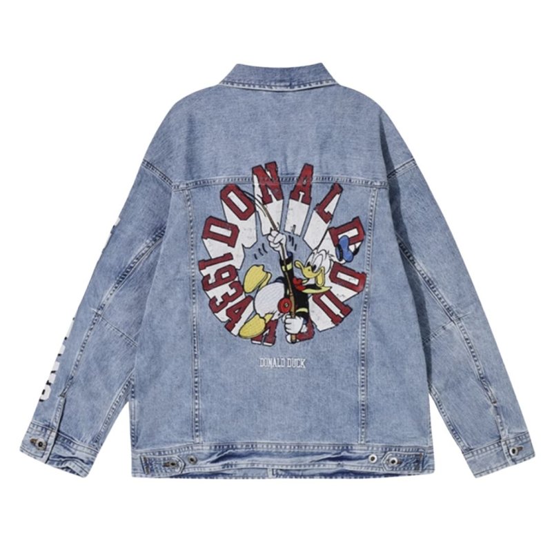 画像1: Unisex Donald Duck embroidered denim jacket　ユニセックス 男女兼用ドナルドダック刺繍Gジャンデニムジャケットブルゾン (1)