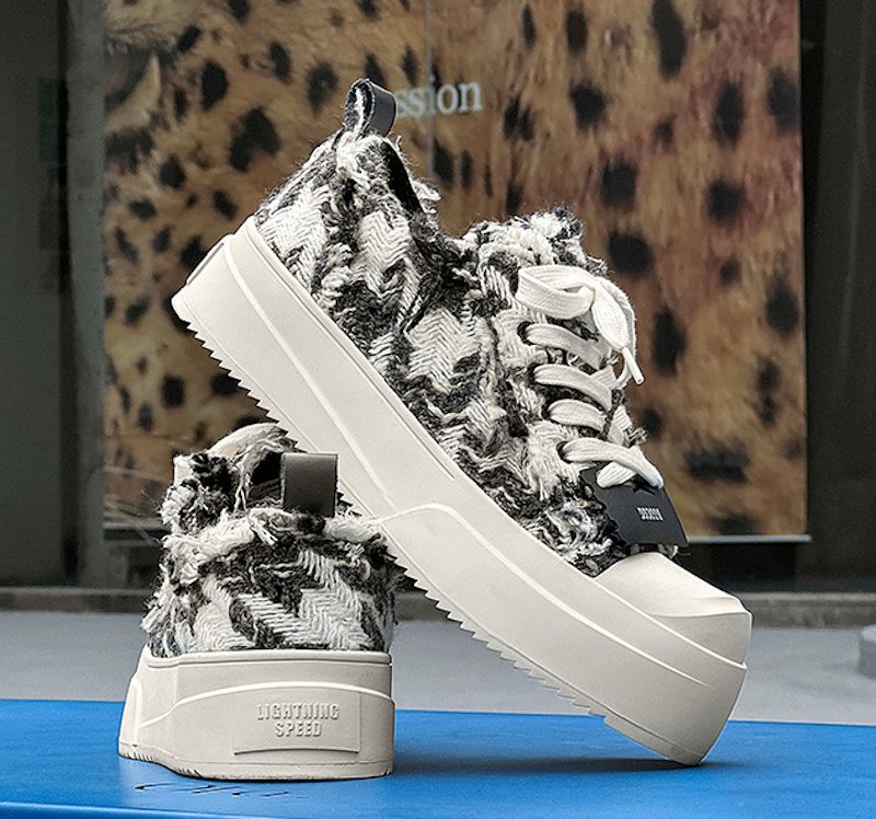 画像8: Unisex thick sole tweed lace-up sneakers  ユニセックス 男女兼用 ツイードレースアップ厚底スニーカー   (8)