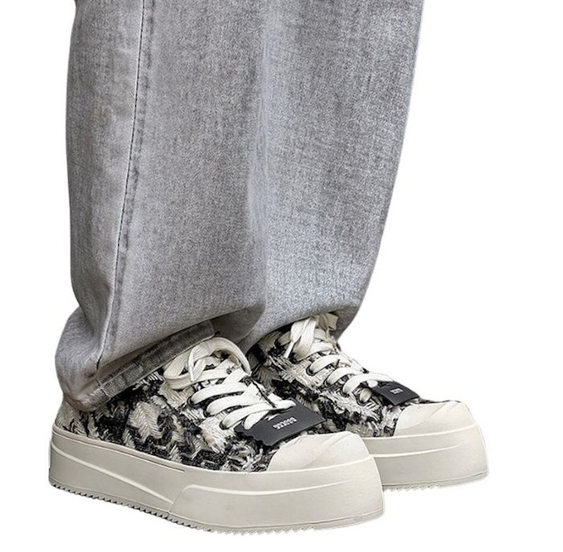 画像7: Unisex thick sole tweed lace-up sneakers  ユニセックス 男女兼用 ツイードレースアップ厚底スニーカー   (7)