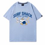 画像1: unisex surfer donald duck Print Short Sleeve T-Shirt　サーファードナルドダックプリントラウンドネック Tシャツ ユニセックス 男女兼用 (1)