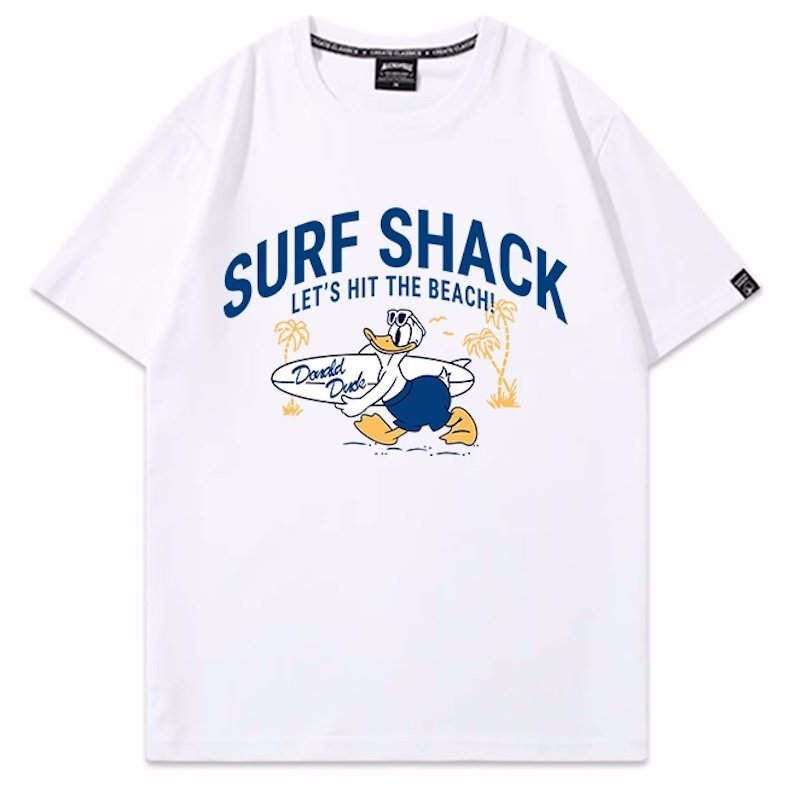 画像3: unisex surfer donald duck Print Short Sleeve T-Shirt　サーファードナルドダックプリントラウンドネック Tシャツ ユニセックス 男女兼用 (3)