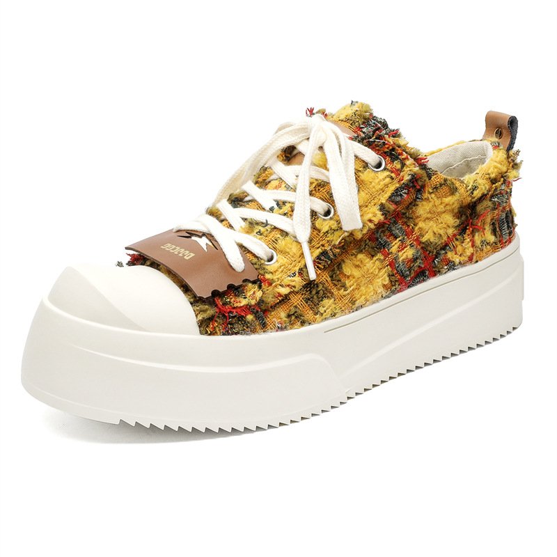 画像1: Unisex thick sole tweed lace-up sneakers  ユニセックス 男女兼用 ツイードレースアップ厚底スニーカー   (1)