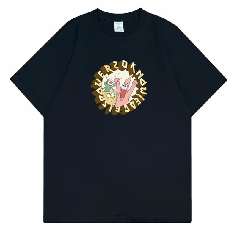 画像2: unisexCircle Spongebob Friends  Print Short Sleeve T-Shirt サークルスポンジボブ&フレンズプリントラウンドネック Tシャツ ユニセックス 男女兼用 (2)