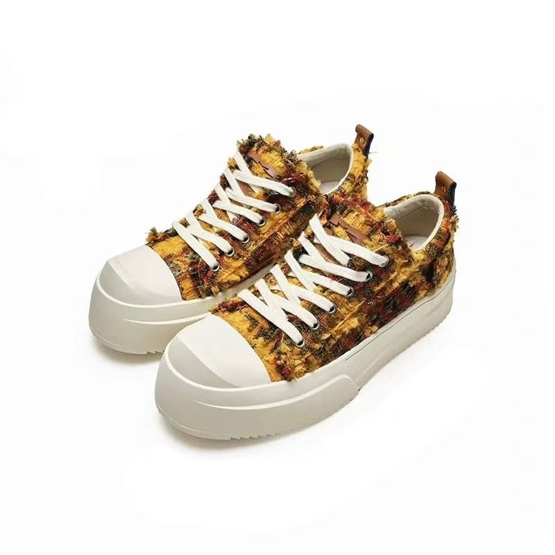 画像4: Unisex thick sole tweed lace-up sneakers  ユニセックス 男女兼用 ツイードレースアップ厚底スニーカー   (4)