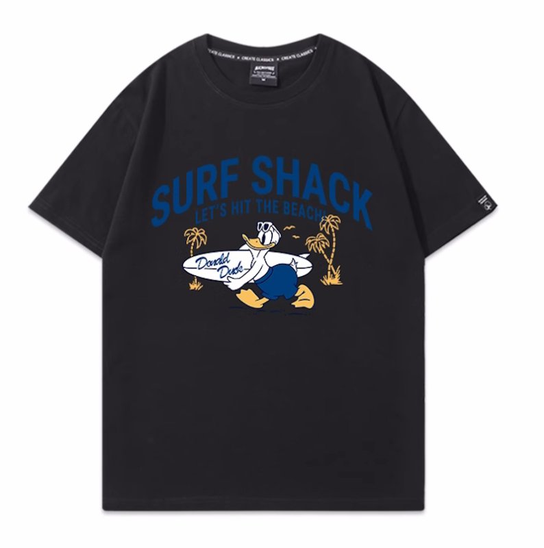 画像5: unisex surfer donald duck Print Short Sleeve T-Shirt　サーファードナルドダックプリントラウンドネック Tシャツ ユニセックス 男女兼用 (5)