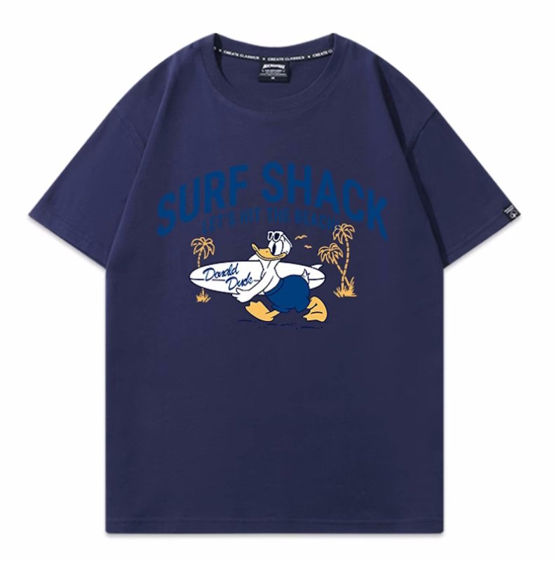 画像2: unisex surfer donald duck Print Short Sleeve T-Shirt　サーファードナルドダックプリントラウンドネック Tシャツ ユニセックス 男女兼用 (2)