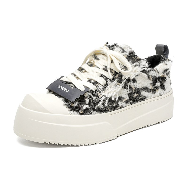 画像6: Unisex thick sole tweed lace-up sneakers  ユニセックス 男女兼用 ツイードレースアップ厚底スニーカー   (6)