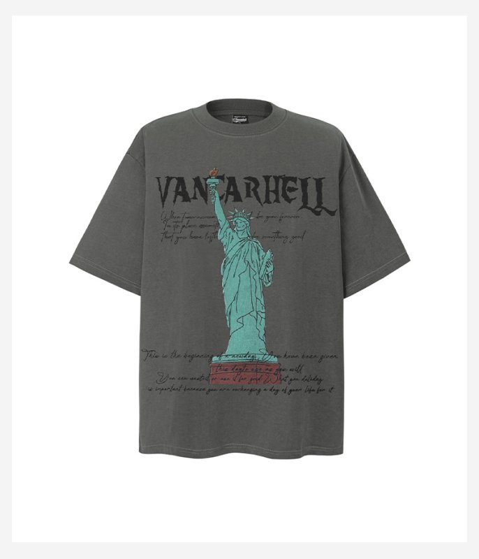 画像2: unisex Statue of Liberty print vintage style washed short sleeve T-shirt　自由の女神プリントヴィンテージスタイウォッシュド半袖ラウンドネック Tシャツ ユニセックス 男女兼用 (2)
