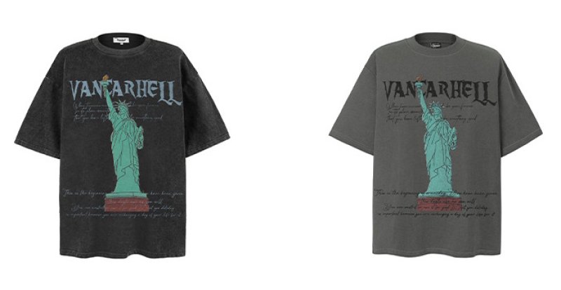 画像5: unisex Statue of Liberty print vintage style washed short sleeve T-shirt　自由の女神プリントヴィンテージスタイウォッシュド半袖ラウンドネック Tシャツ ユニセックス 男女兼用 (5)