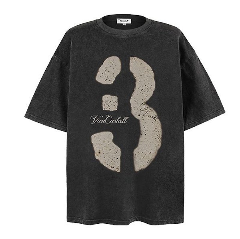 画像2: unisex Transformed Number 3 Vintage Style Washed Short Sleeve T-Shirt  　変形ナンバー３プリントヴィンテージスタイウォッシュド半袖ラウンドネック Tシャツ ユニセックス 男女兼用 (2)