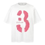 画像1: unisex Transformed Number 3 Vintage Style Washed Short Sleeve T-Shirt  　変形ナンバー３プリントヴィンテージスタイウォッシュド半袖ラウンドネック Tシャツ ユニセックス 男女兼用 (1)