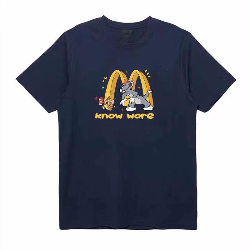 画像1: unisex  know wore  Tom and Jerry & M logo Print Short Sleeve T-Shirt　トムとジェリー＆Mロゴプリントラウンドネック Tシャツ ユニセックス 男女兼用 (1)