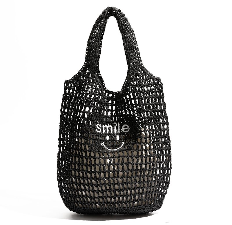 画像2: Smiley Face Straw Tote Shoulder Underarm Bag　スマイルファイスストロー網トートショルダーアンダーアームかごバッグ (2)