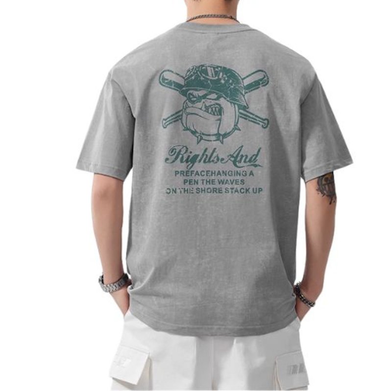 画像7: unisex Baseball Bulldog Print Wash T-shirt Short Sleeve T-Shirt  　ベイスボールブルドッグプリントヴィンテージスタイウォッシュド半袖ラウンドネック Tシャツ ユニセックス 男女兼用 (7)