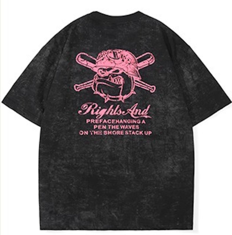 画像3: unisex Baseball Bulldog Print Wash T-shirt Short Sleeve T-Shirt  　ベイスボールブルドッグプリントヴィンテージスタイウォッシュド半袖ラウンドネック Tシャツ ユニセックス 男女兼用 (3)