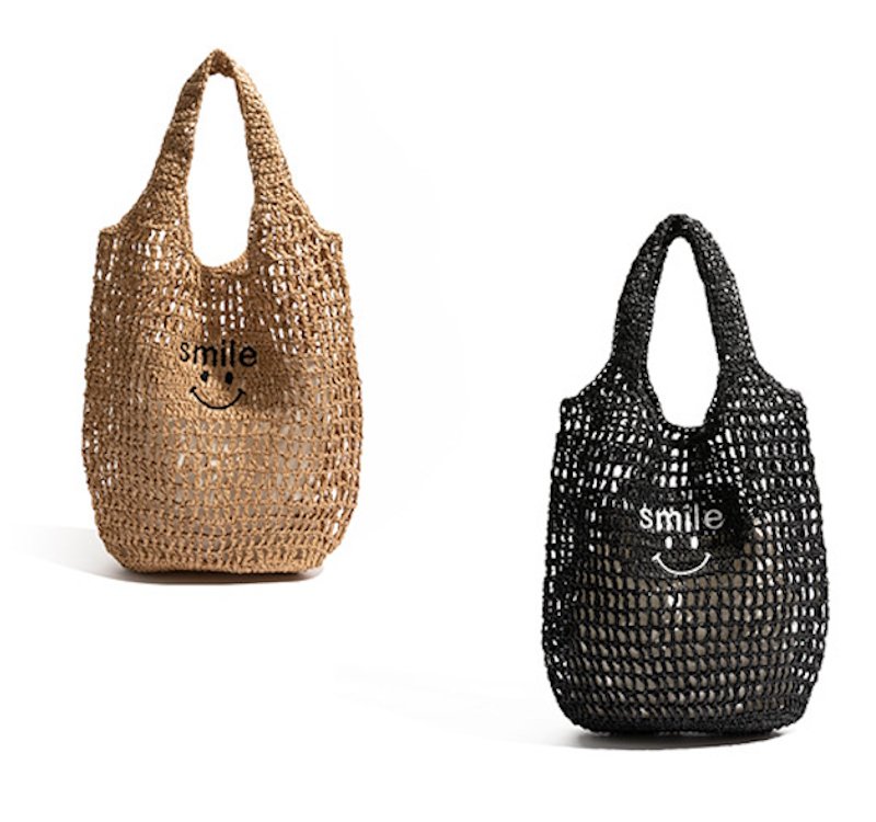 画像7: Smiley Face Straw Tote Shoulder Underarm Bag　スマイルファイスストロー網トートショルダーアンダーアームかごバッグ (7)