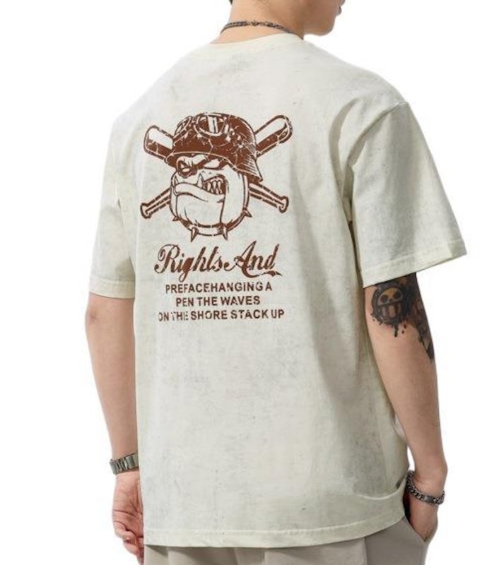 画像8: unisex Baseball Bulldog Print Wash T-shirt Short Sleeve T-Shirt  　ベイスボールブルドッグプリントヴィンテージスタイウォッシュド半袖ラウンドネック Tシャツ ユニセックス 男女兼用 (8)