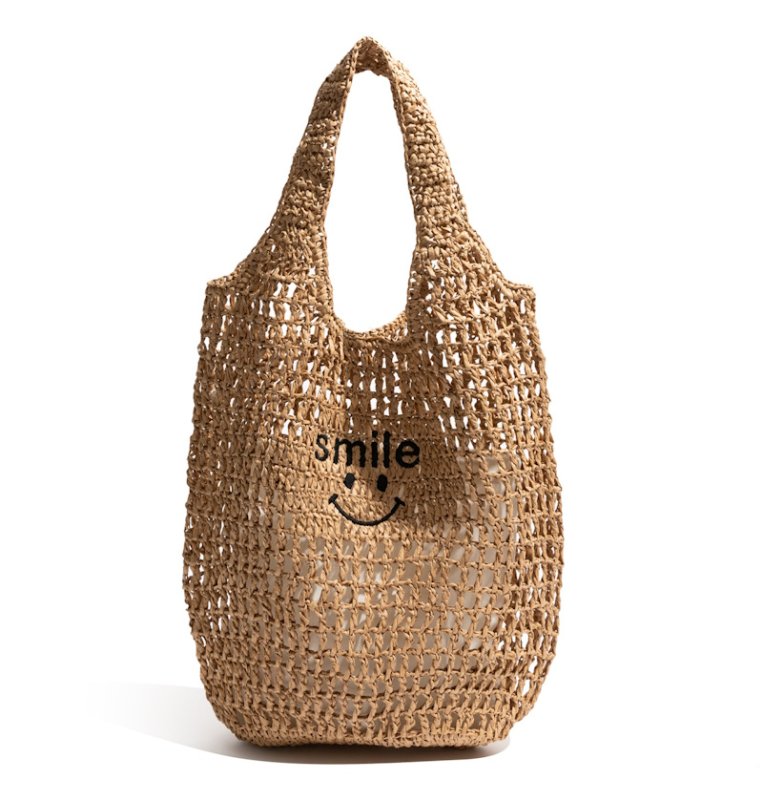 画像3: Smiley Face Straw Tote Shoulder Underarm Bag　スマイルファイスストロー網トートショルダーアンダーアームかごバッグ (3)