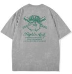 画像1: unisex Baseball Bulldog Print Wash T-shirt Short Sleeve T-Shirt  　ベイスボールブルドッグプリントヴィンテージスタイウォッシュド半袖ラウンドネック Tシャツ ユニセックス 男女兼用 (1)