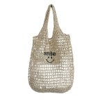 画像1: Smiley Face Straw Tote Shoulder Underarm Bag　スマイルファイスストロー網トートショルダーアンダーアームかごバッグ (1)