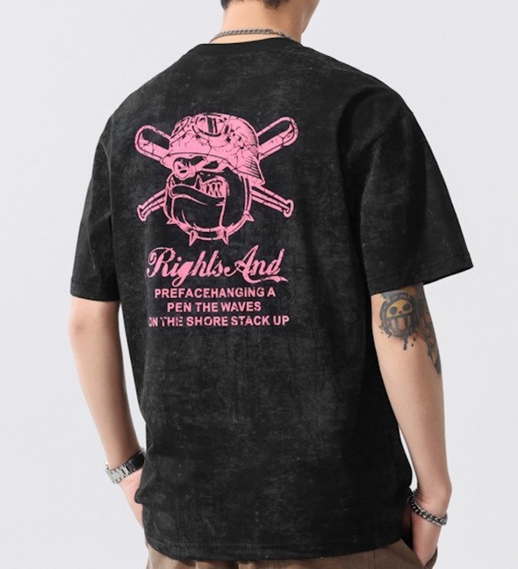 画像9: unisex Baseball Bulldog Print Wash T-shirt Short Sleeve T-Shirt  　ベイスボールブルドッグプリントヴィンテージスタイウォッシュド半袖ラウンドネック Tシャツ ユニセックス 男女兼用 (9)