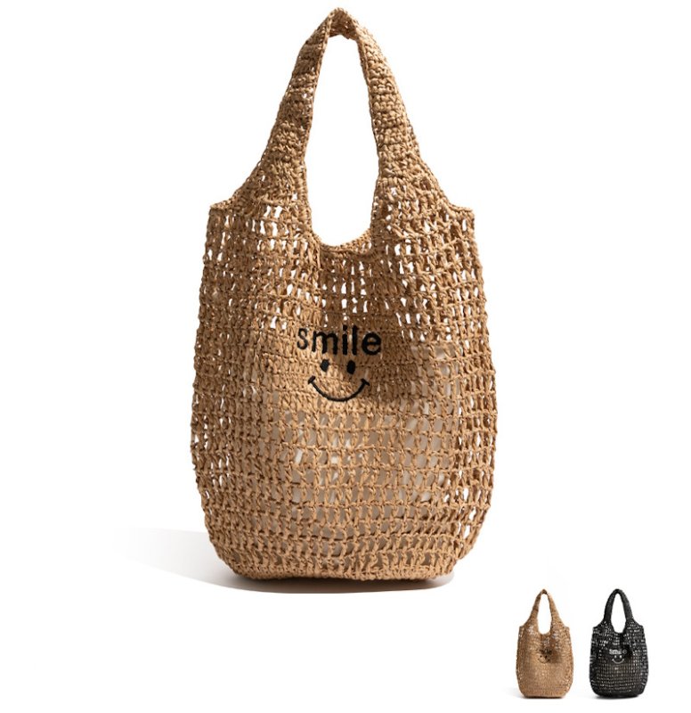 画像4: Smiley Face Straw Tote Shoulder Underarm Bag　スマイルファイスストロー網トートショルダーアンダーアームかごバッグ (4)